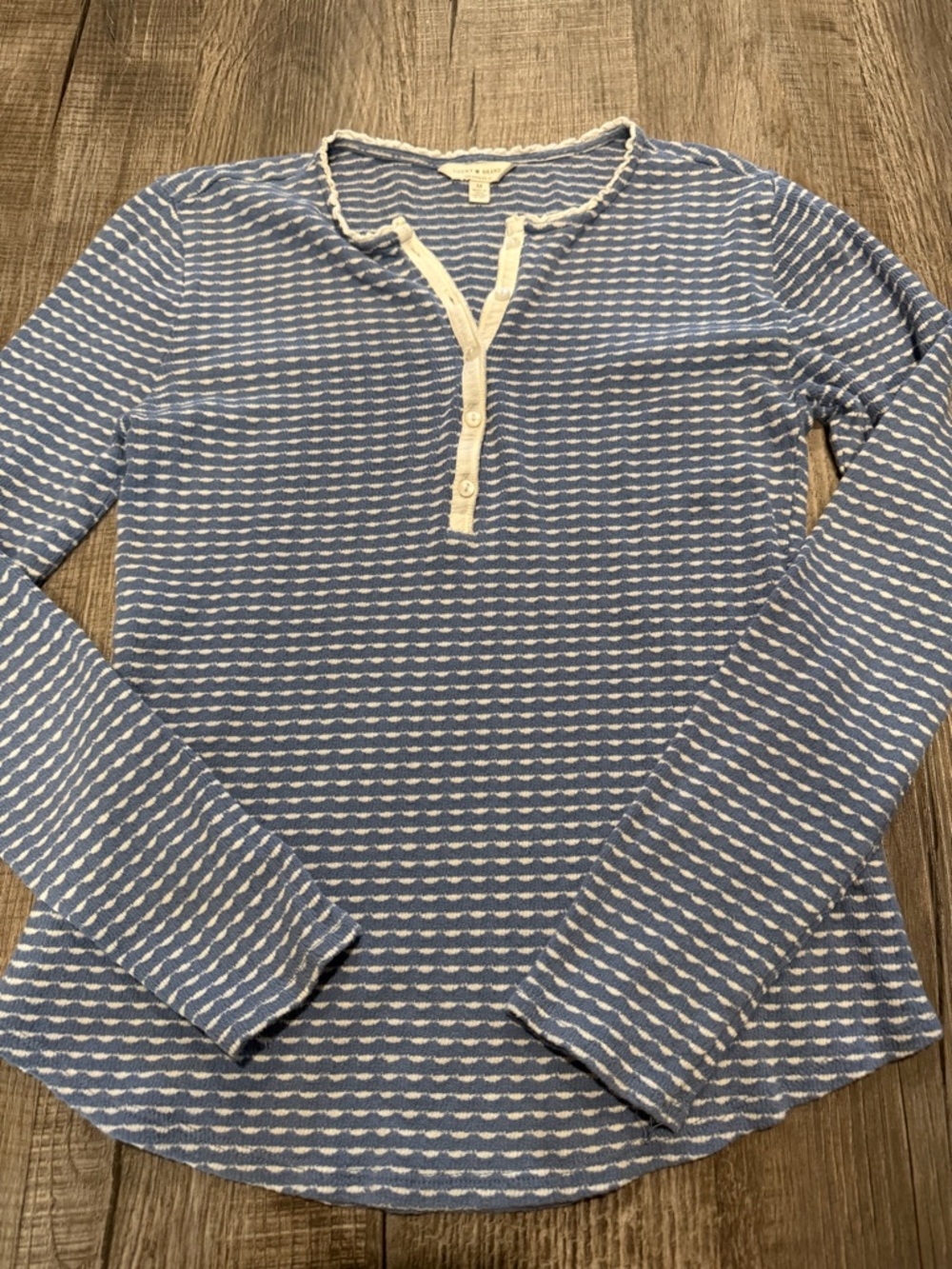 Lucky Brand Blue and White Striped Henley Long Sleeve Top